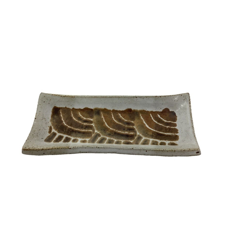 Studio Art Pottery Curved Bottomed Speckled Sushi Serving Tray Japanese Style 7"